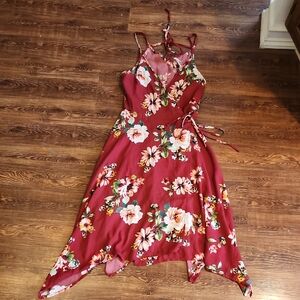 Xhilaration Asymmetrical Floral Dress in Red and Pink